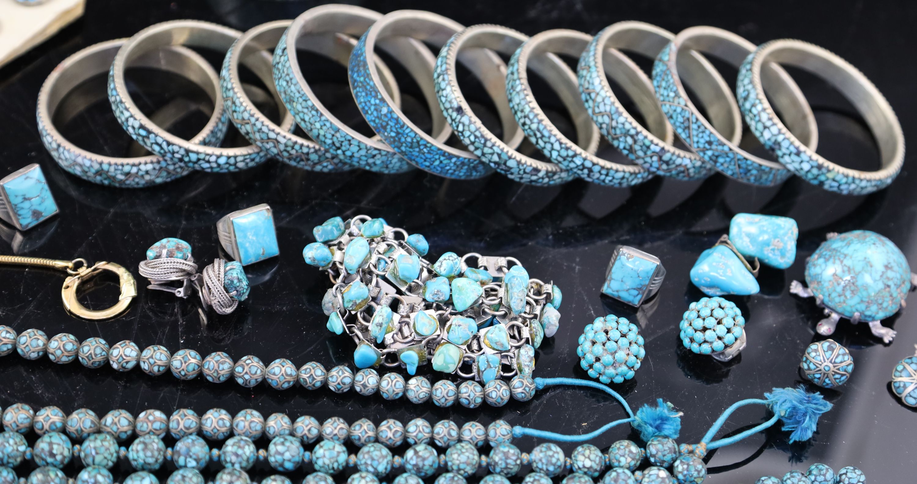 A quantity of assorted mainly continental turquoise set jewellery